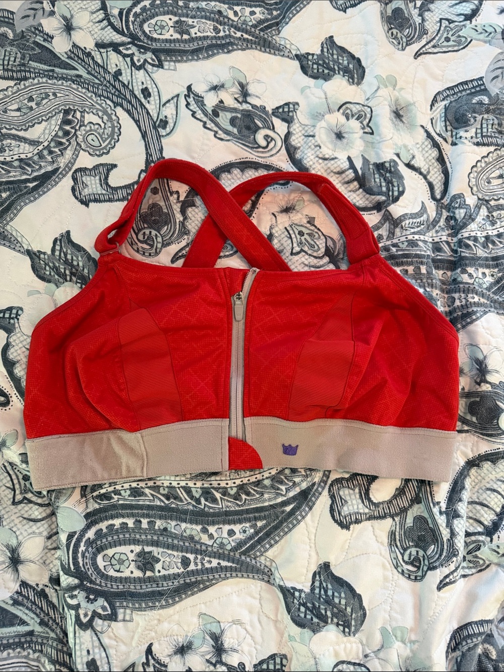 SHEFIT Red Front-Zip High-Support Sports Bra with Tan Band